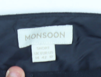 Monsoon Womens Blue Linen Blend Straight Leg Size 14 Trousers