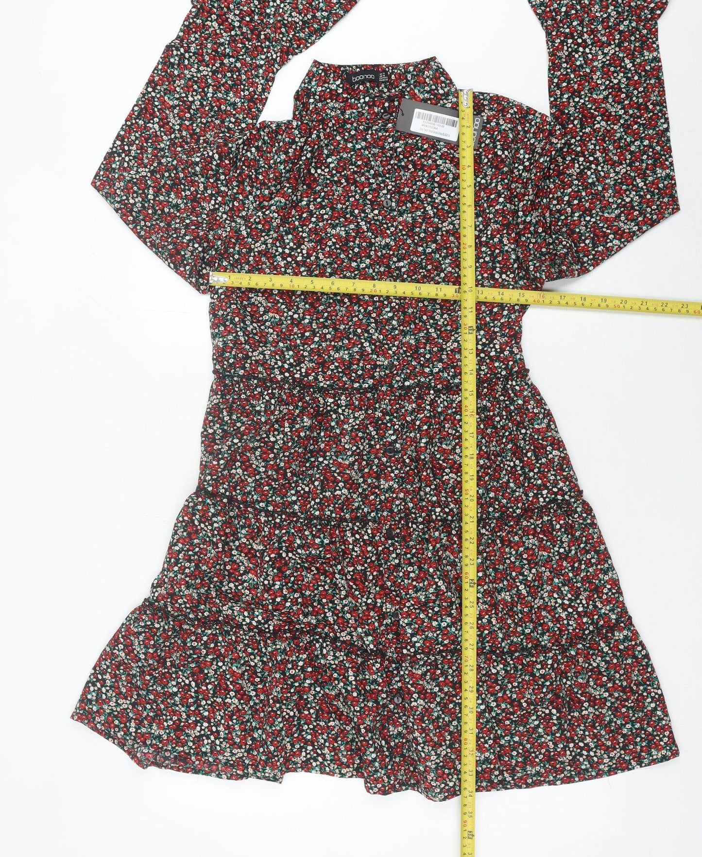 Boohoo Womens Multicoloured Floral A-Line Dress UK 14 Long Sleeve Short