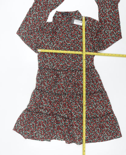 Boohoo Womens Multicoloured Floral A-Line Dress UK 14 Long Sleeve Short