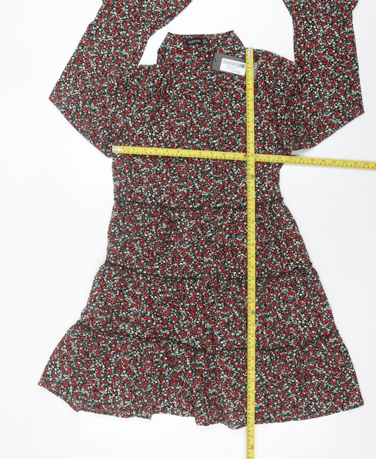Boohoo Womens Multicoloured Floral A-Line Dress UK 14 Long Sleeve Short