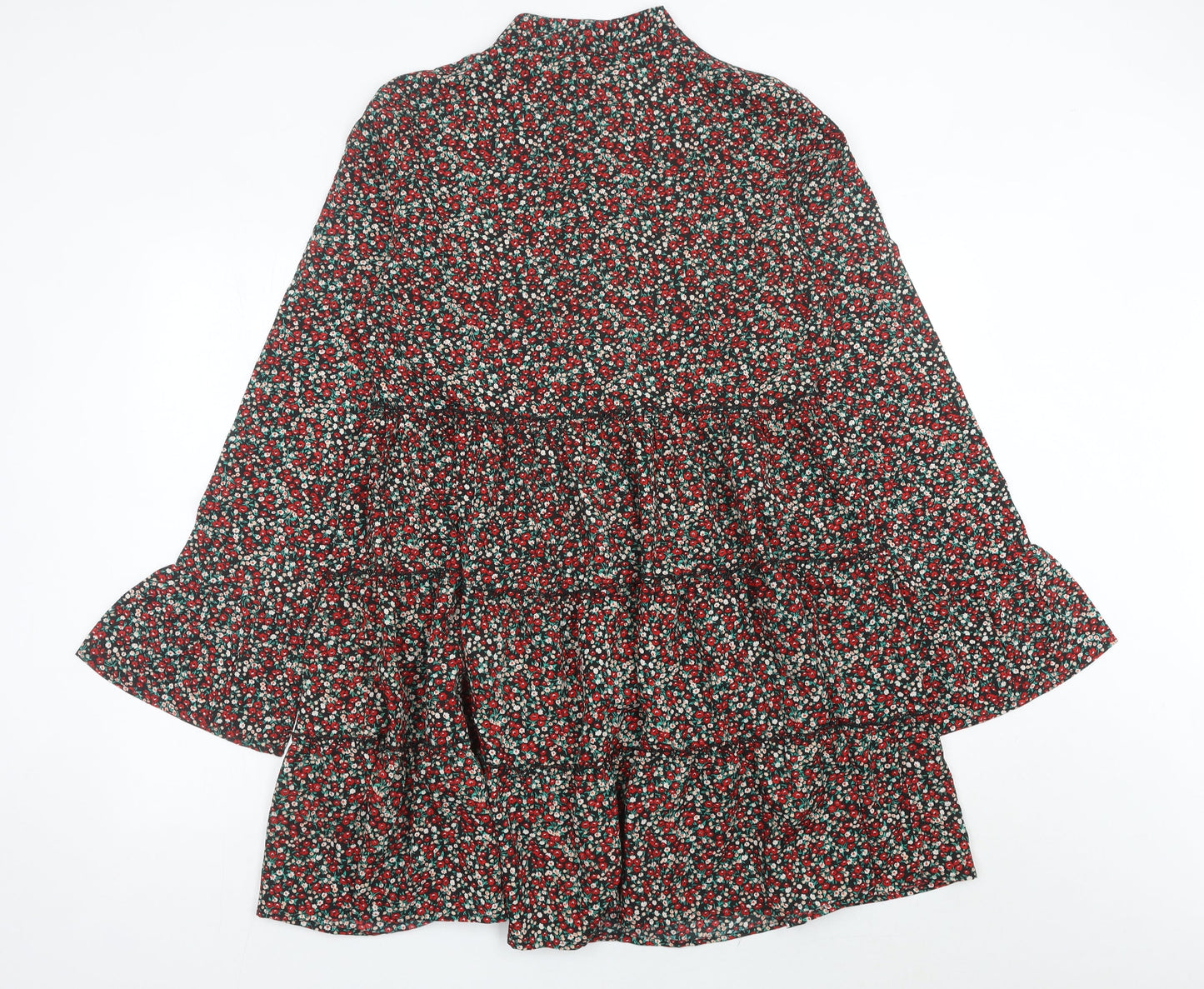 Boohoo Womens Multicoloured Floral A-Line Dress UK 14 Long Sleeve Short