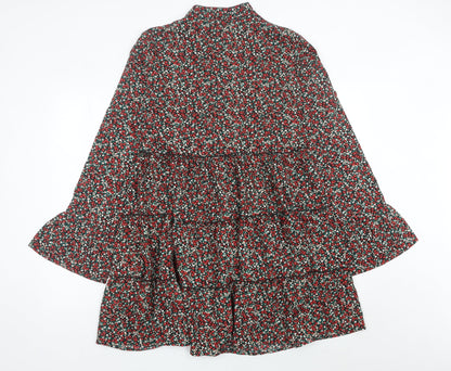 Boohoo Womens Multicoloured Floral A-Line Dress UK 14 Long Sleeve Short