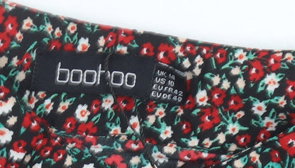Boohoo Womens Multicoloured Floral A-Line Dress UK 14 Long Sleeve Short