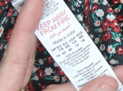 Boohoo Womens Multicoloured Floral A-Line Dress UK 14 Long Sleeve Short