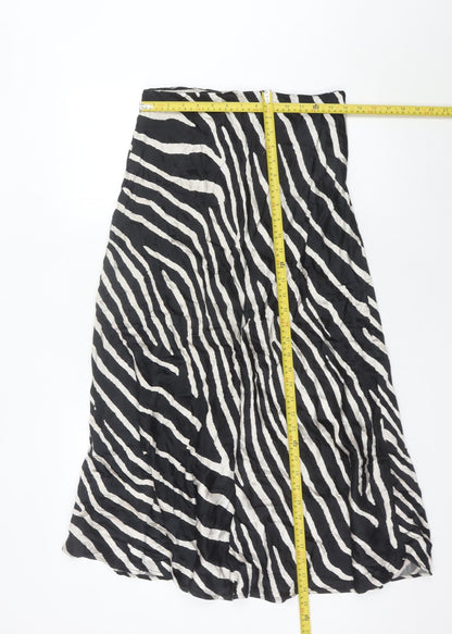 H&M Women’s Black Animal Print Midi Wrap Skirt UK 10 Viscose