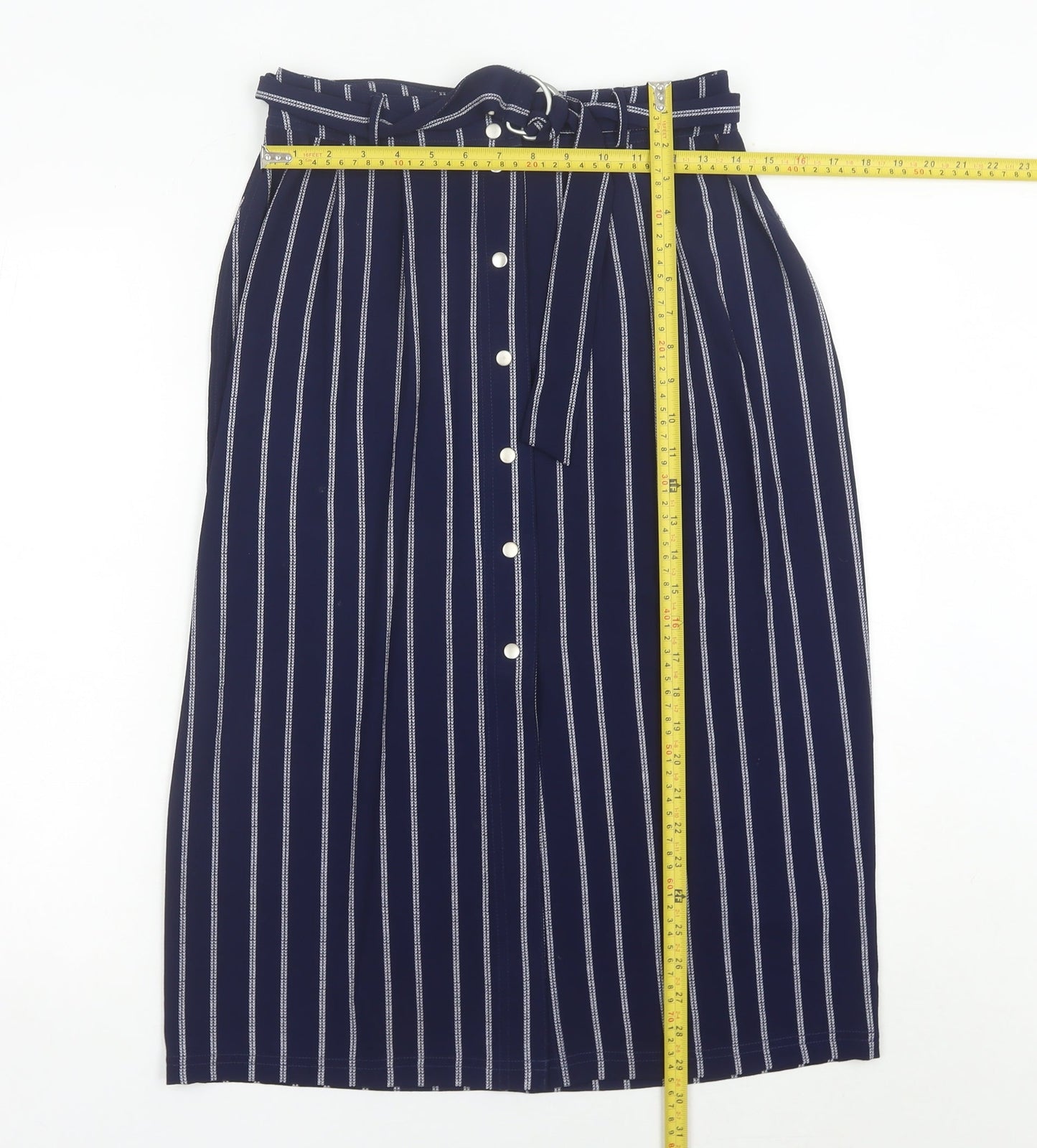 New Look Women’s Blue Striped Midi Skirt UK 10 High Waist