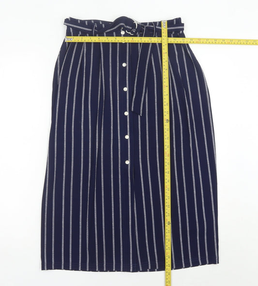 New Look Women’s Blue Striped Midi Skirt UK 10 High Waist