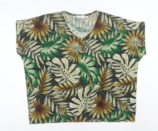 Isle Women’s Multicoloured Tropical Leaf V-Neck T-Shirt Size S 10-12
