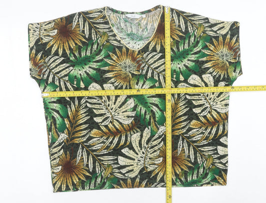 Isle Women’s Multicoloured Tropical Leaf V-Neck T-Shirt Size S 10-12