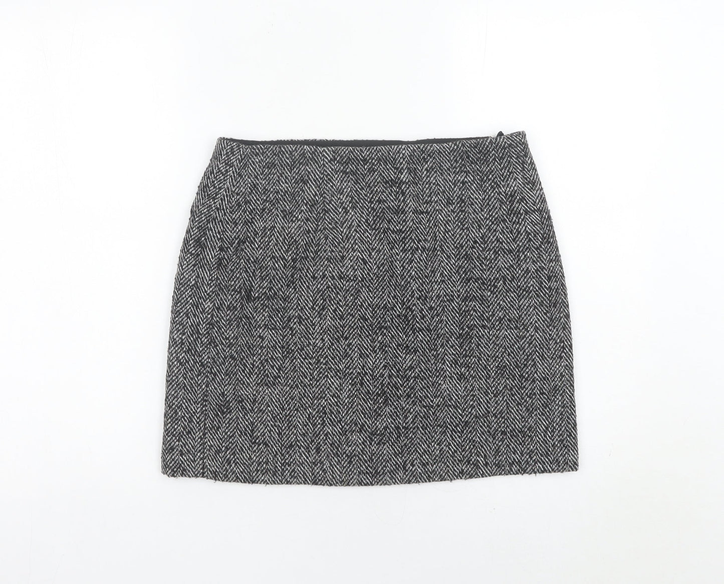 H&M Women Grey Tweed Herringbone Skirt Size 10 Straight Pencil