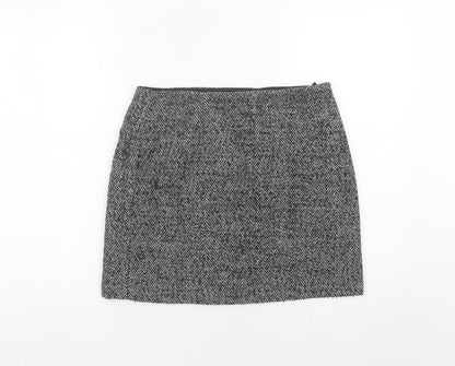 H&M Women Grey Tweed Herringbone Skirt Size 10 Straight Pencil