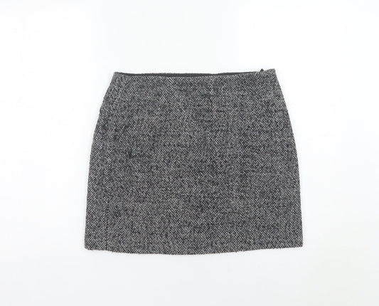 H&M Women Grey Tweed Herringbone Skirt Size 10 Straight Pencil