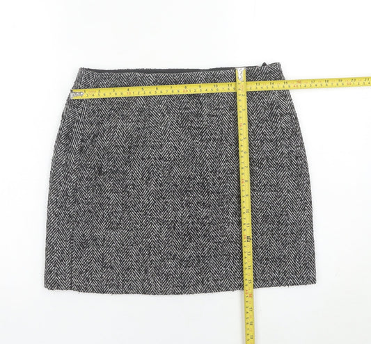 H&M Women Grey Tweed Herringbone Skirt Size 10 Straight Pencil