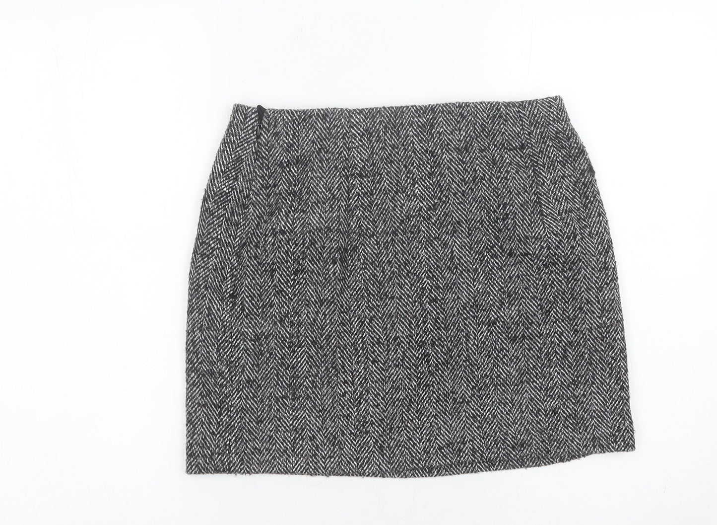H&M Women Grey Tweed Herringbone Skirt Size 10 Straight Pencil