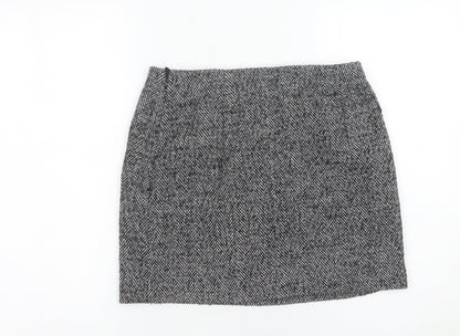 H&M Women Grey Tweed Herringbone Skirt Size 10 Straight Pencil