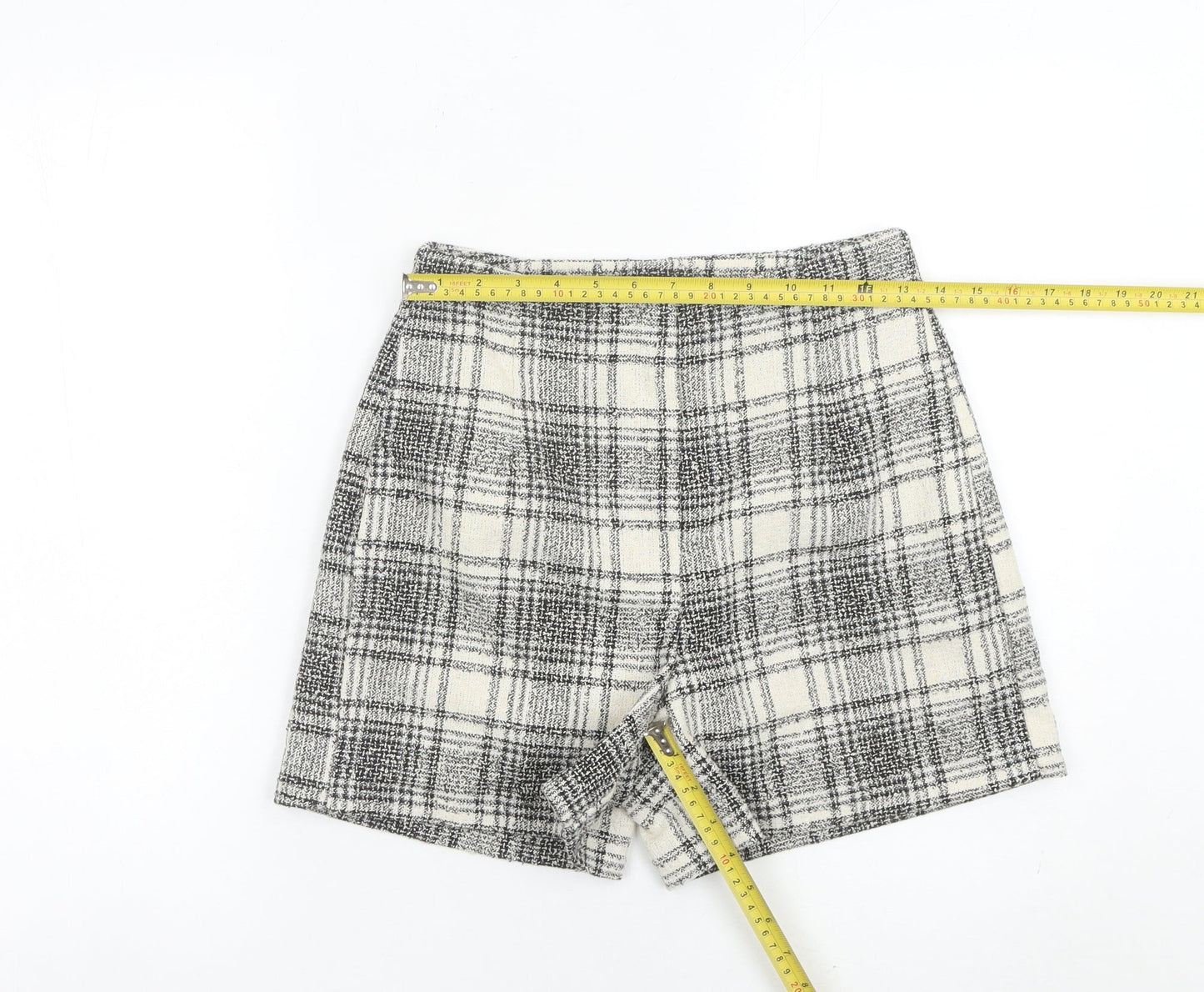 Primark Women’s Grey Plaid Tweed Chino Shorts Size 8 High Rise