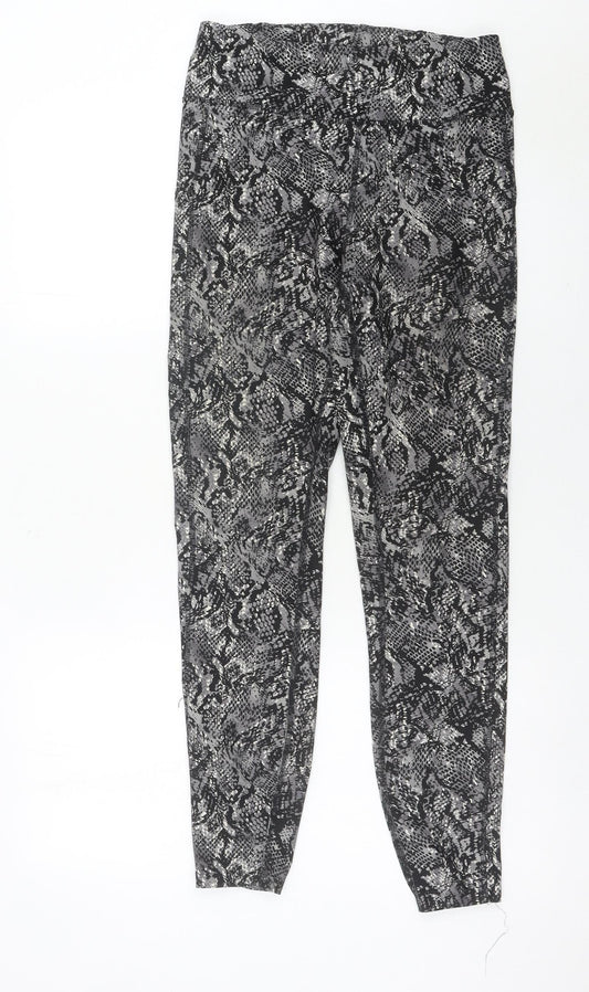 Marks and Spencer Womens Black Animal Print Leggings Size 10 Stretch Activewear
