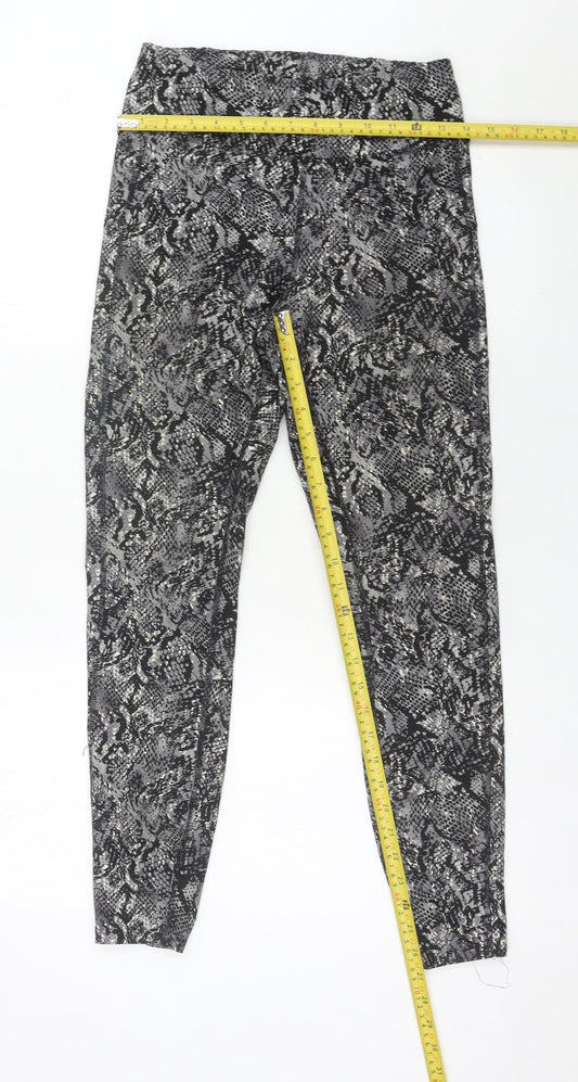 Marks and Spencer Womens Black Animal Print Leggings Size 10 Stretch Activewear