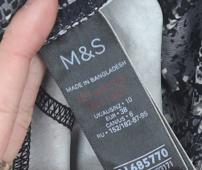 Marks and Spencer Womens Black Animal Print Leggings Size 10 Stretch Activewear