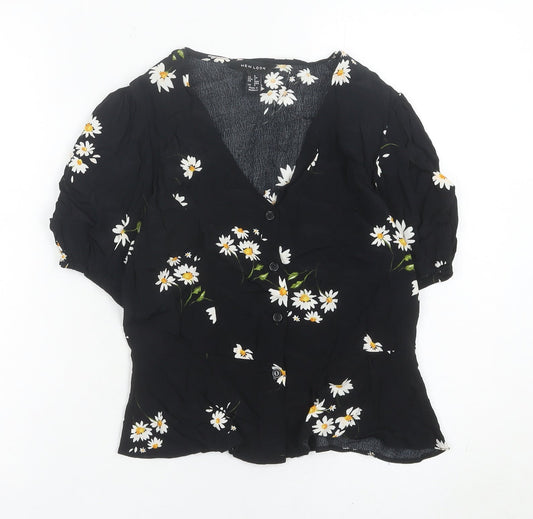 New Look Women’s Black Floral Viscose Puff Sleeve Blouse UK 6