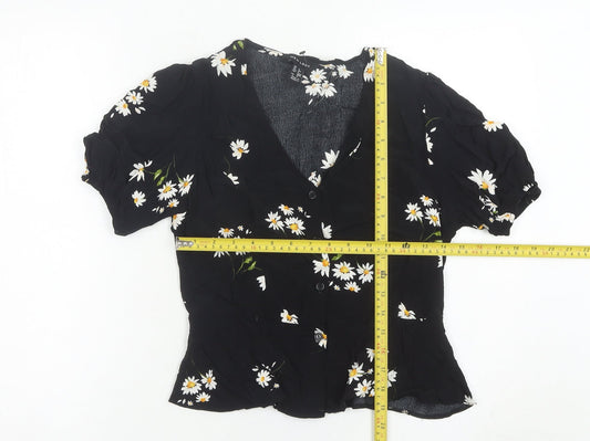 New Look Women’s Black Floral Viscose Puff Sleeve Blouse UK 6