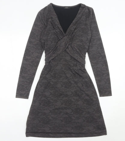 Esprit Women’s Grey XS Wrap Dress Long Sleeve Floral Belted