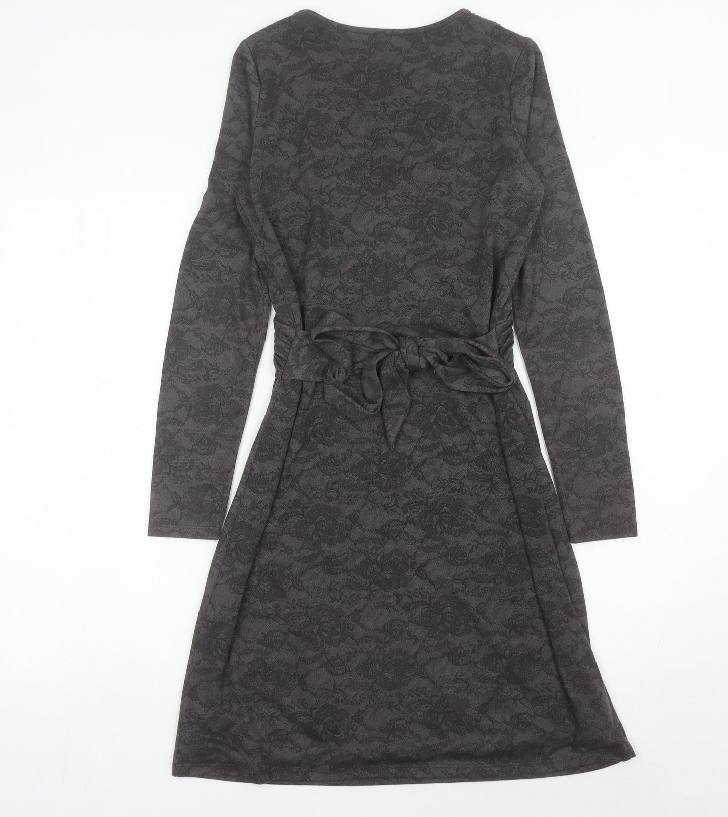Esprit Women’s Grey XS Wrap Dress Long Sleeve Floral Belted