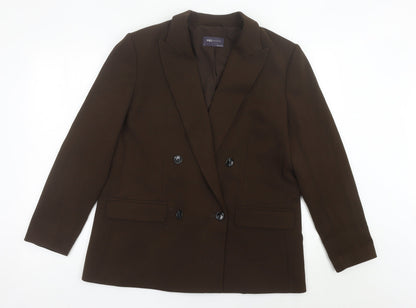 Marks and Spencer Women Brown Size 14 Double-Breasted Blazer