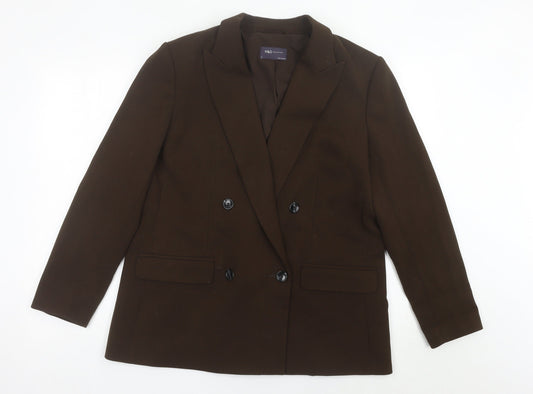 Marks and Spencer Women Brown Size 14 Double-Breasted Blazer