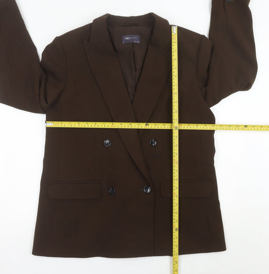 Marks and Spencer Women Brown Size 14 Double-Breasted Blazer
