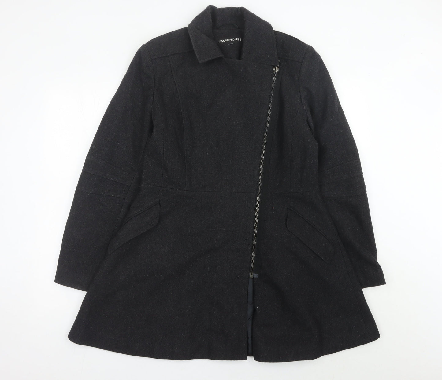 Womens UK Size 14 Warehouse Black Overcoat