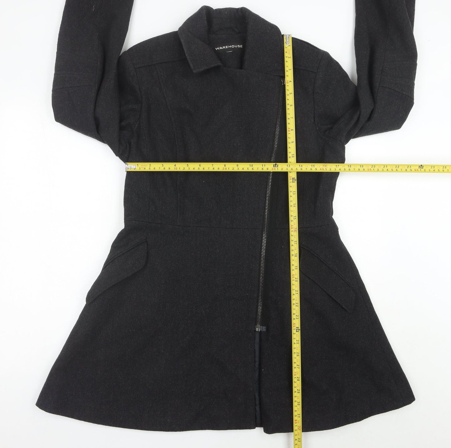 Womens UK Size 14 Warehouse Black Overcoat