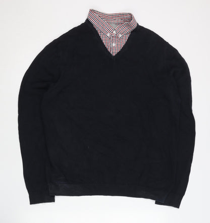 Marks and Spencer Men’s Black Cotton V-Neck Jumper XL