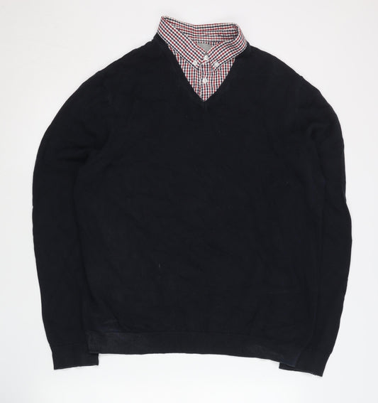 Marks and Spencer Men’s Black Cotton V-Neck Jumper XL