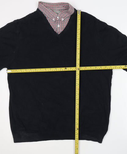 Marks and Spencer Men’s Black Cotton V-Neck Jumper XL