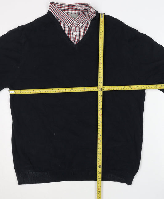 Marks and Spencer Men’s Black Cotton V-Neck Jumper XL