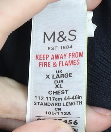 Marks and Spencer Men’s Black Cotton V-Neck Jumper XL