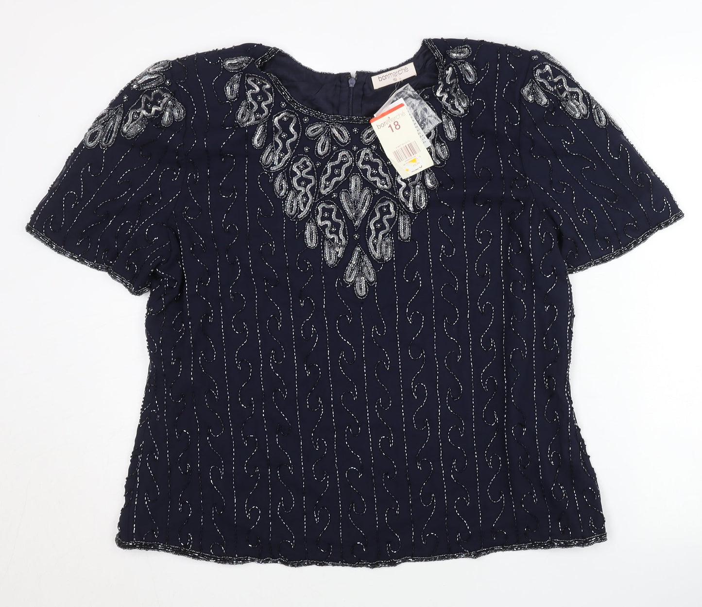 Bonmarché Women’s Blue Beaded Blouse Size 18 Formal Tunic Style