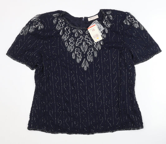 Bonmarché Women’s Blue Beaded Blouse Size 18 Formal Tunic Style