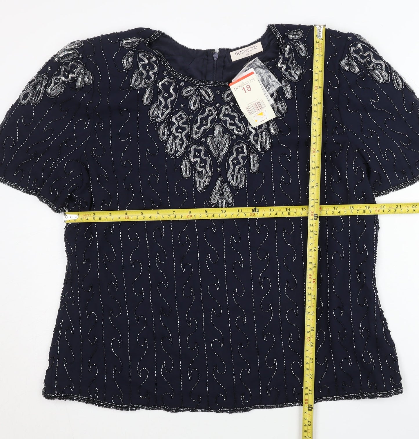 Bonmarché Women’s Blue Beaded Blouse Size 18 Formal Tunic Style