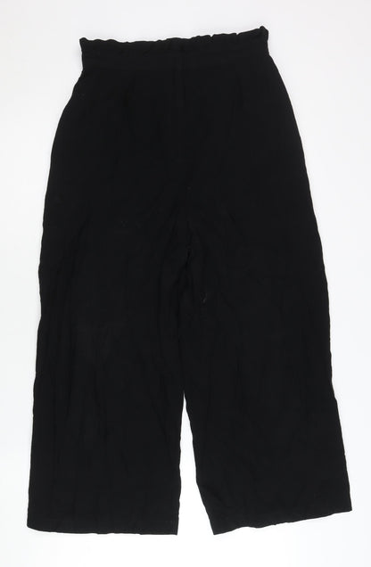 Topshop Women's Black Wide-Leg Cropped Trousers Size 10