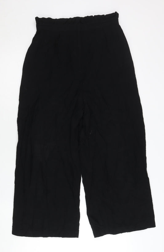 Topshop Women's Black Wide-Leg Cropped Trousers Size 10