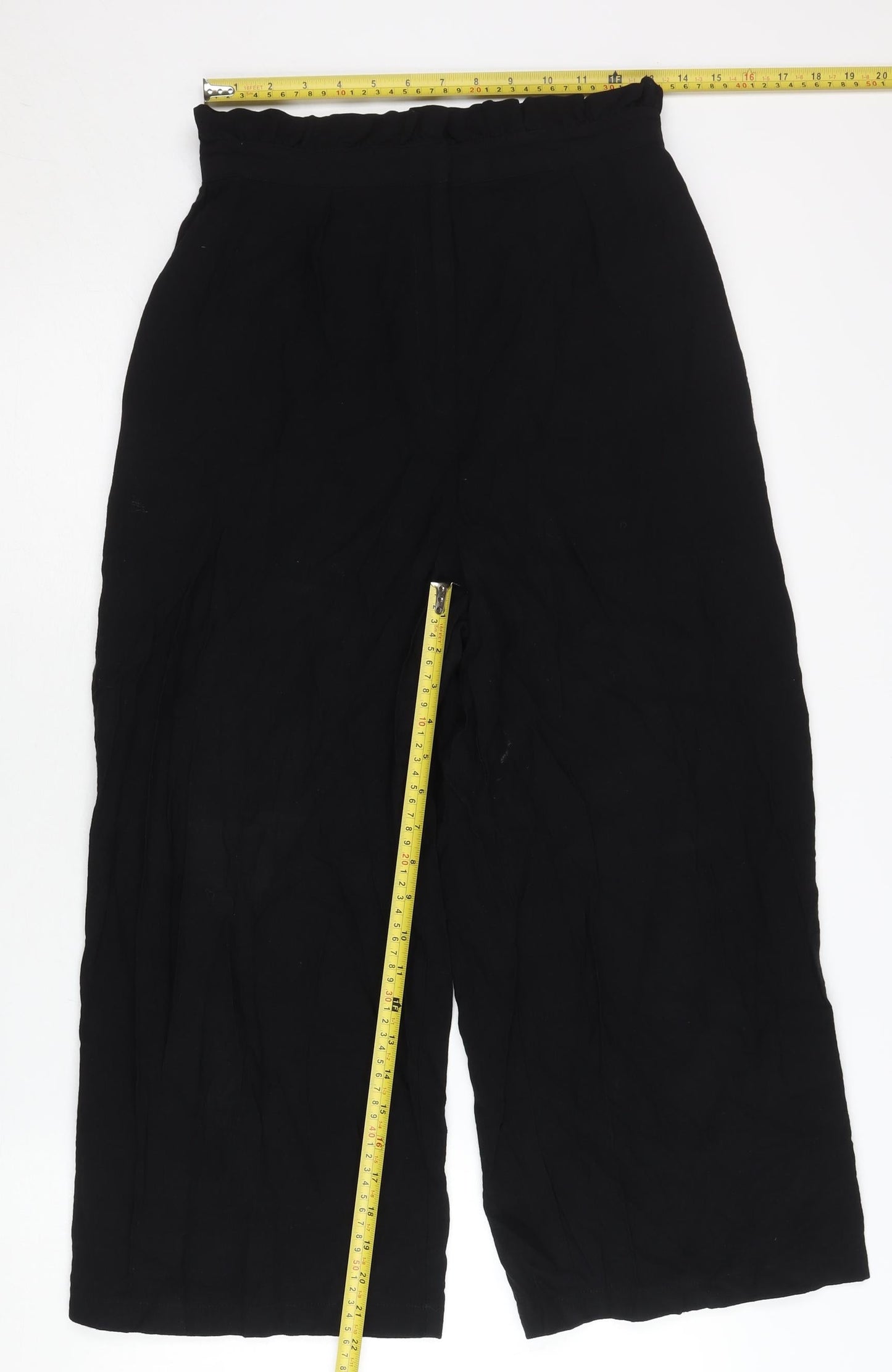 Topshop Women's Black Wide-Leg Cropped Trousers Size 10