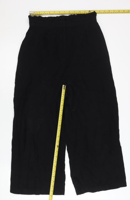 Topshop Women's Black Wide-Leg Cropped Trousers Size 10