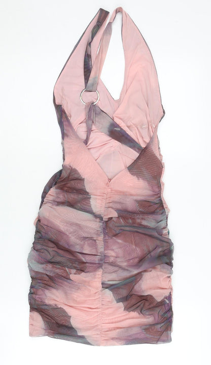 Oh Polly Womens Size 8 Bodycon Halter Dress Multicoloured Mesh Party