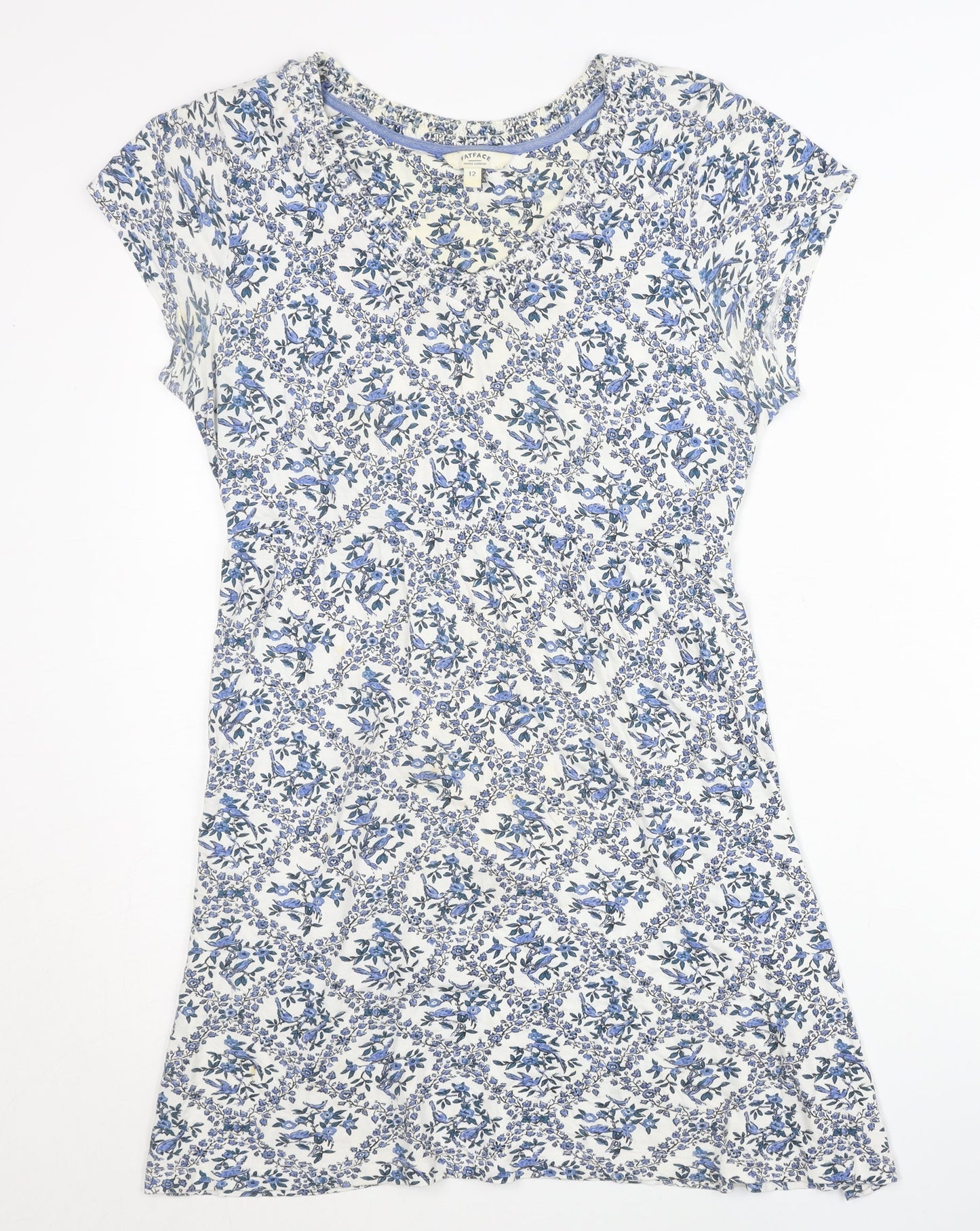 FatFace Women’s Blue Floral Viscose Shift Dress Size 12 Short Sleeve