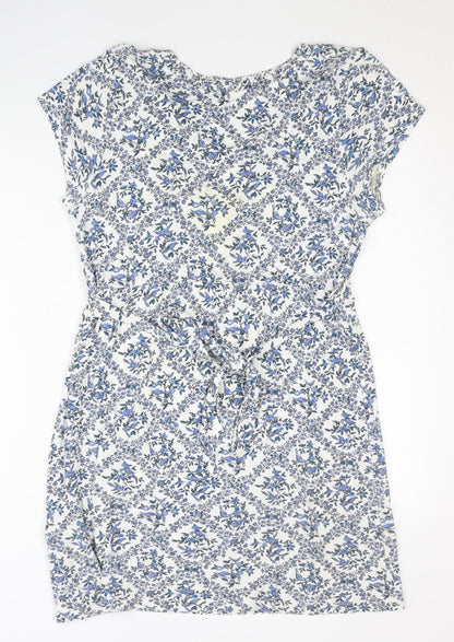 FatFace Women’s Blue Floral Viscose Shift Dress Size 12 Short Sleeve