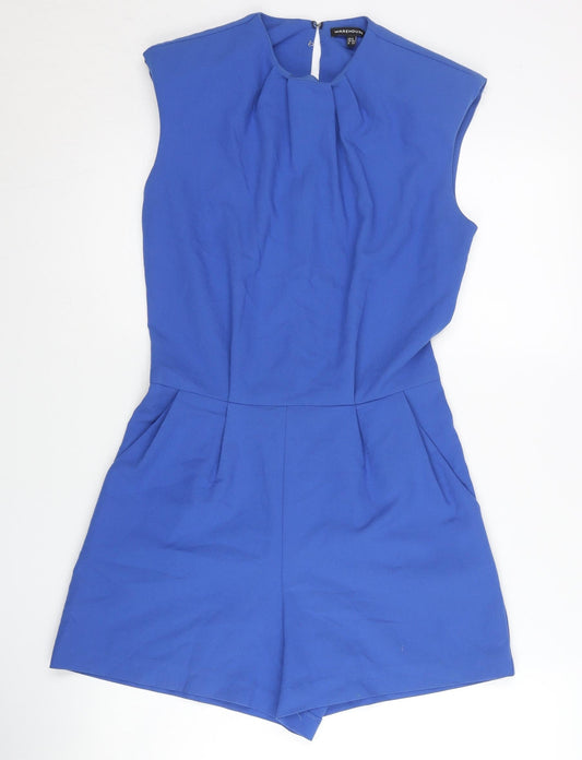 Warehouse Women’s Blue UK 8 Sleeveless Playsuit with Zip
