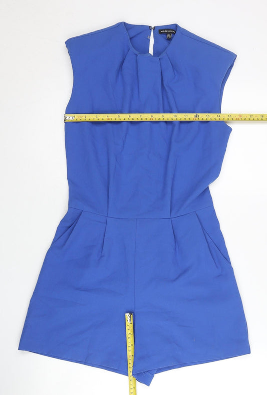 Warehouse Women’s Blue UK 8 Sleeveless Playsuit with Zip