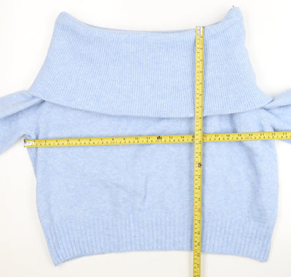 H&M Women’s Blue Cowl Neck Knit Pullover Jumper Size M